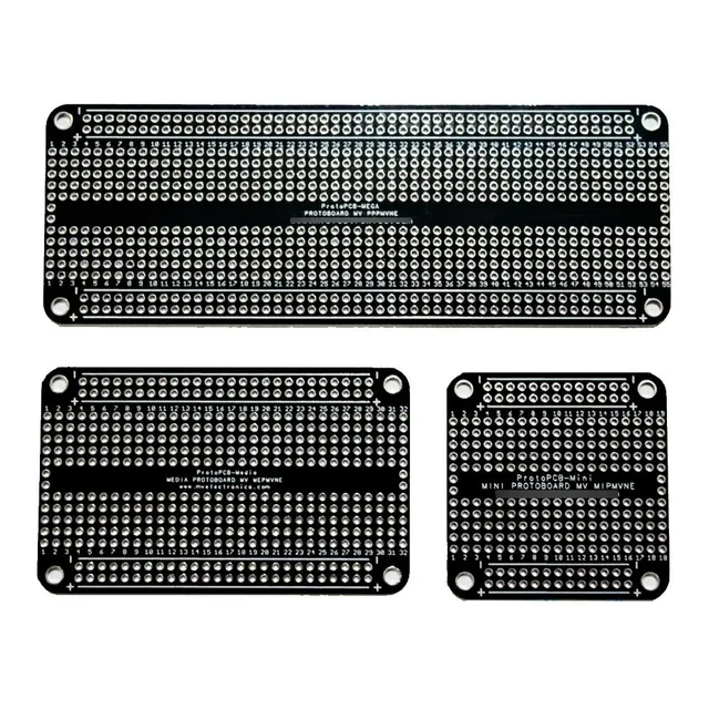 Kit  De 3 Placas Fenolica Perforada Tipo Protoboard Estañada Negra Mv Grande Mediana Y Chica