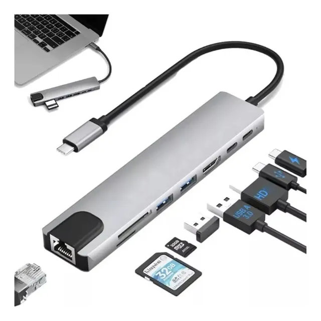 Adaptador Hub Tipo C Usb Ethernet Hdmi 4k Para Macbook Lapto