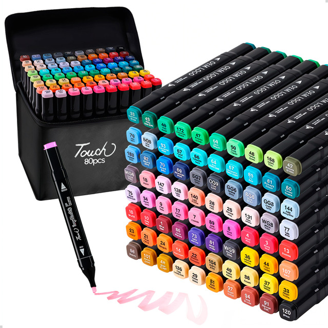 Kit 80 Canetinhas Ponta Dupla Fina Grossa Colorir + Estojo Cor Preto Kit 80 Canetinhas Ponta Dupla Fina Grossa Colorir + Estojo Cor Preto