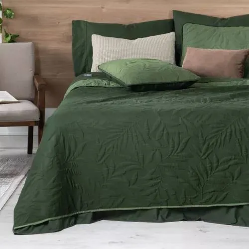 Juego De Edredón Doble Vista Con Fundas + Set De Sábanas Matrimonial Real Textil, Verde Oscuro - Oliva
