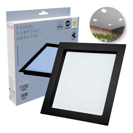 Painel Led Recuado 18w Quadrado 2700k Comfort Branco Quente 20cm Preto Fosco Cód: 908230374 Deluxe By Avant Painel Led Recuado 18w Quadrado 2700k Comfort Branco Quente 20cm Preto Fosco Cód: 908230374 Deluxe By Avant