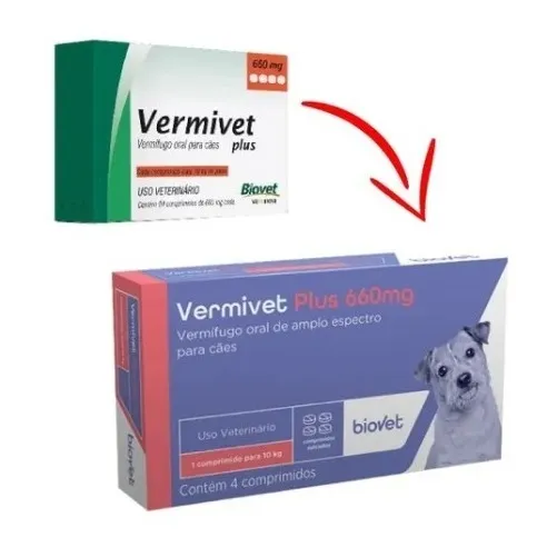 Vermífugo Vermivet Plus Biovet 660mg C/ 4 Comp. Ate 10 Kg