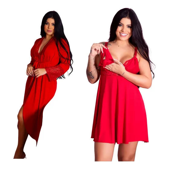 Kit De Robe Roupão Longo E Camisola Amamentação Confortável