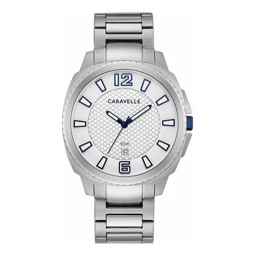 Reloj Caravelle By Bulova Caballero 43b170 Color de la correa Plateado Color del bisel Plata Color del fondo Blanco/Azul