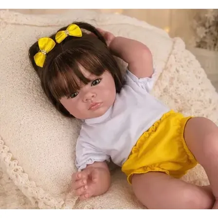 Boneca Reborn Realista Bebê 48cm Cabelo Castanho Olhos Castanhos