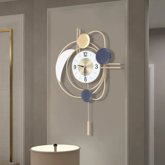 Reloj Pared Moderno Metal Silencioso Lujo Pendulo Oscilante