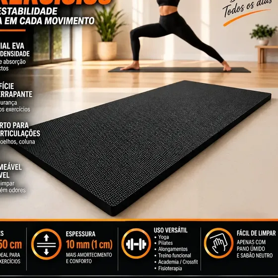 Colchonete Eva Antiderrapante Yoga Academia 100x50cm 10mm Tapete Exercícios Pilates Ginástica Alonga