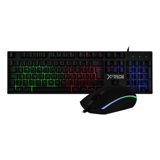 Kit Gamer 2 En 1 Xtreme Pc Gaming Battle Chief Teclado Y Mouse Membrana Español 3600 Dpi Rgb Usb Negro
