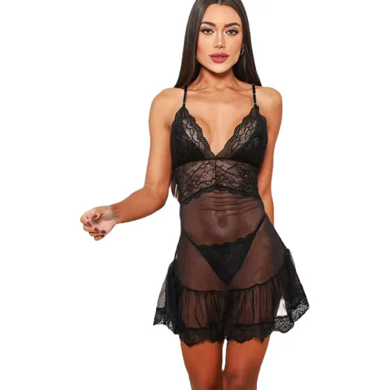 Camisola Feminina Tule Renda Babados Lua De Mel 