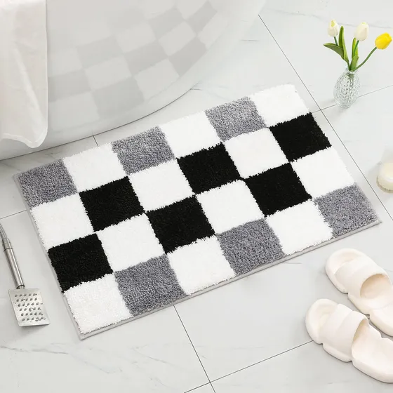Alfombra Baño Cuadro Blanco Negro Super Absorbente Para Gris
