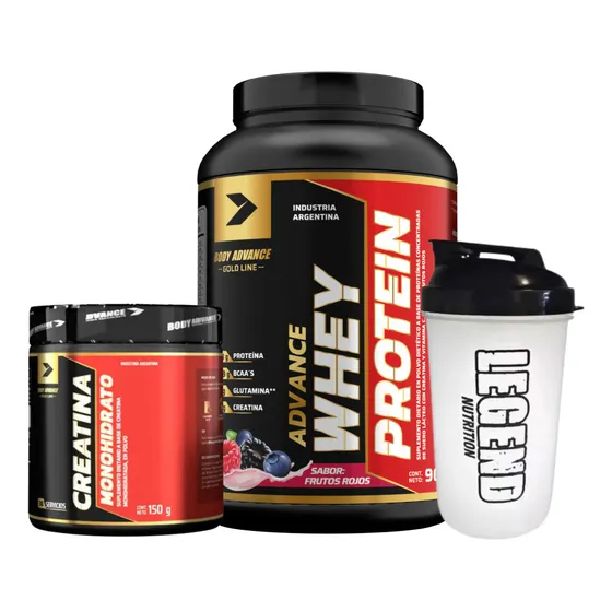 Body Advance Whey Protein 907g Frutos Rojos Creatina Monohidratada 150gr Vaso Legend 600ml
