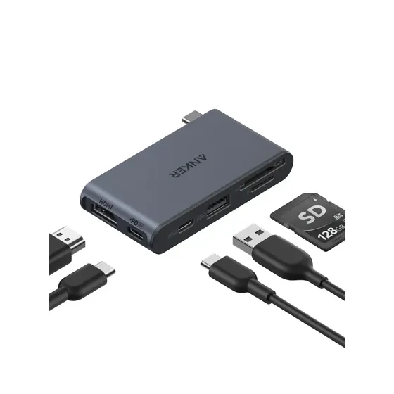 Hub Usb C 6 Portas Em 1 Anker Nano Adaptador Multiporta Ultracompacto 36g, Usb-c 10gbps, Hdmi 4k@60hz, Até 85w, Usb-a 5gbps, Leitor Sd/tf, Compatível Com Thunderbolt Para Macbook, Windows E Mais Preto