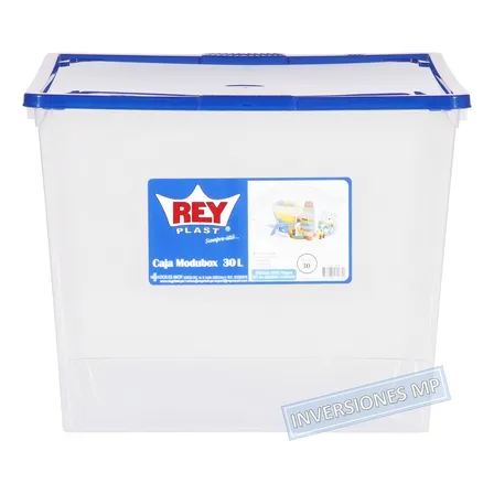 Caja Organizadora Multiusos Almacenamiento Modubox 30 Lts Color Transparente Tapa Azul
