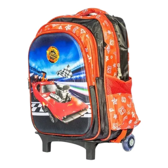 Mochila Escolar Reforzada Carrito Con Lunchera Y Cartuchera