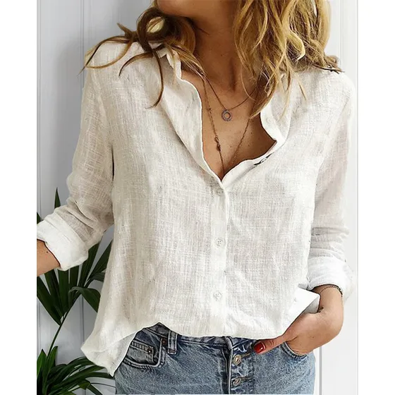 Blusas Femininas Plus Size Camisa De Algodão Linho Comprida