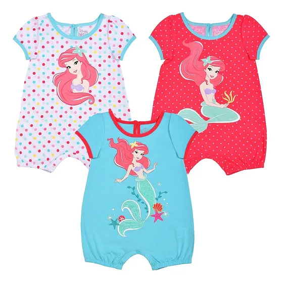 ~? Disney Baby Ariel La Sirenita 3 Pack Rompers, Naranja, 18