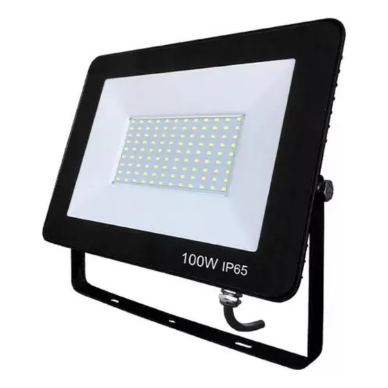 Foco Proyector De Area Led 100w Exterior Sec Carcasa Negro Luz Blanco Cálido