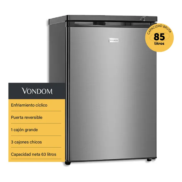 Freezer Bajo Mesada Vondom Línea Acero 85 Litros Color Plateado