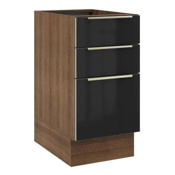 Gabinete Bajo Cocina Madesa Lux 3 Cajones 40cm Sin Encimera Color Rústica y Negra