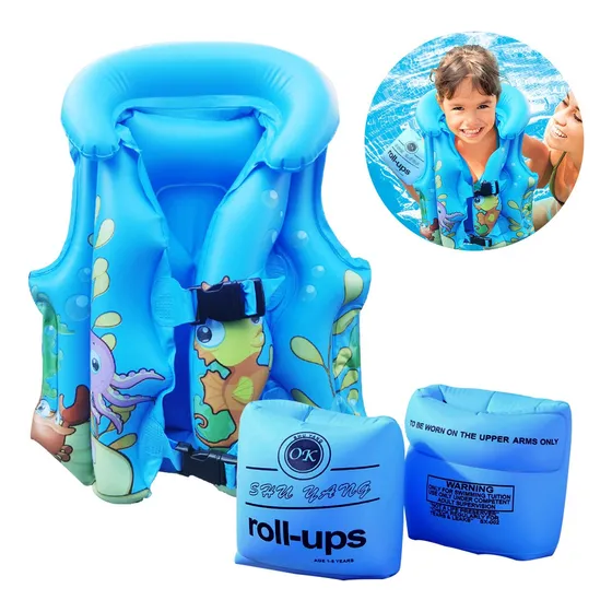 3pz Niño Chaleco Flotador Animado Inflable Salvavida Y Brazo