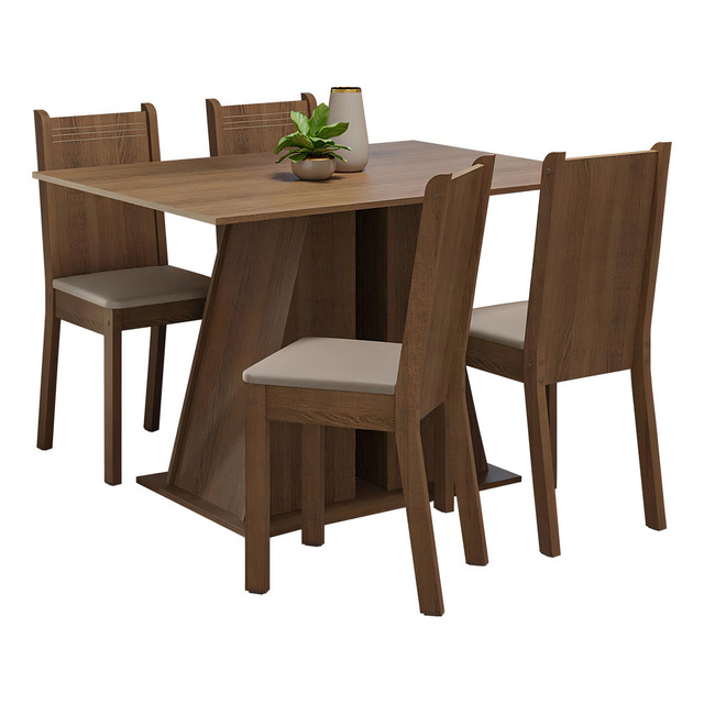 Sala Jantar Mesa Tampo Madeira 4 Cadeiras Marilyn Madesa Rb Cor Rustic/sintético Bege Sala Jantar Mesa Tampo Madeira 4 Cadeiras Marilyn Madesa Rb Cor Rustic/sintético Bege