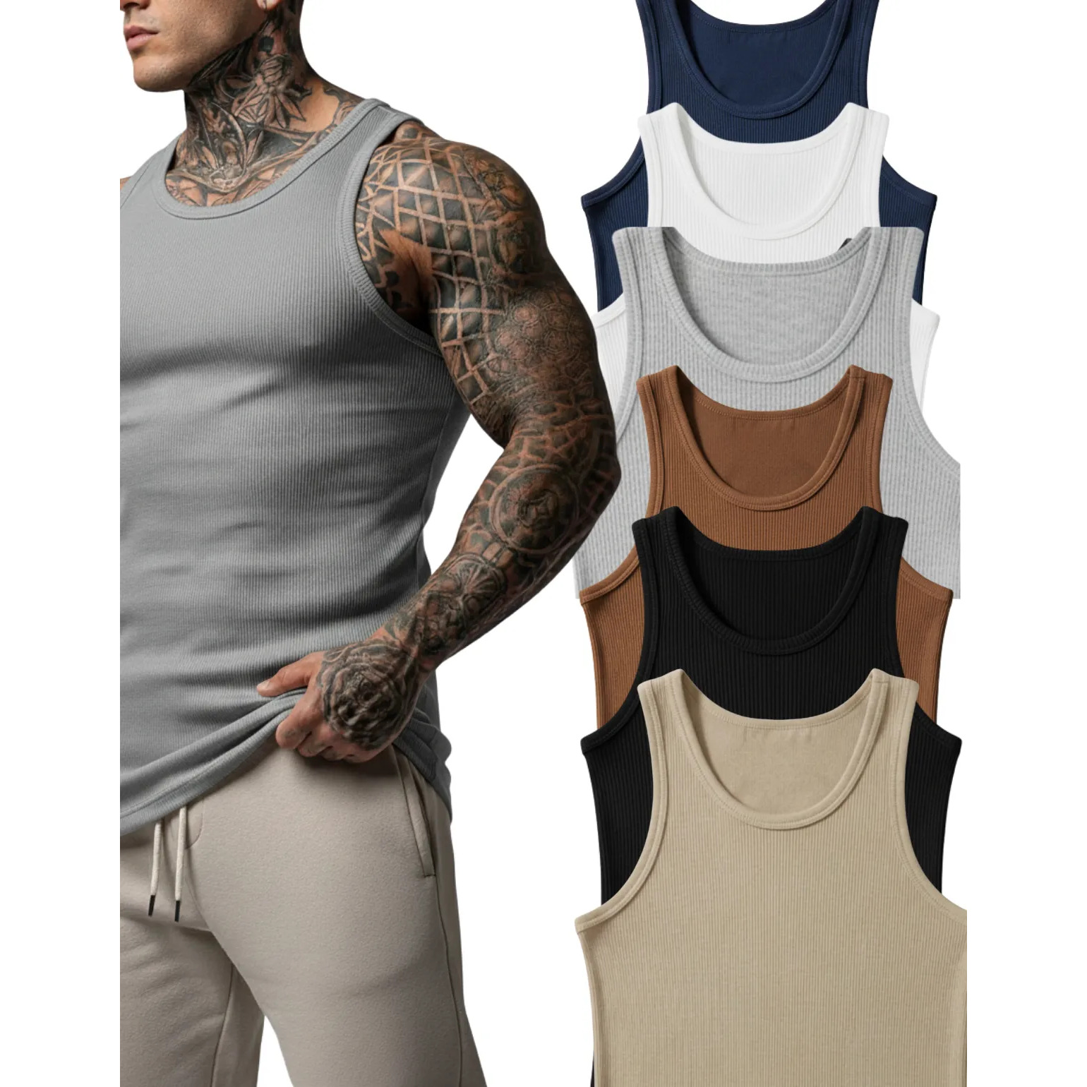 Kit 6 Regata Modelo Americano Canelada Premium Masculina Kit 6 Regata Modelo Americano Canelada Premium Masculina