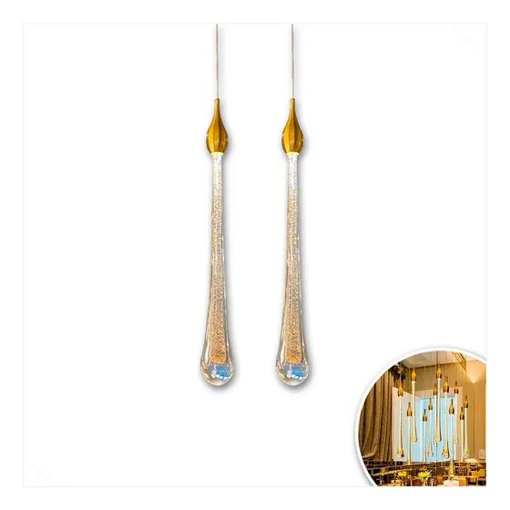 Nobre Luz KIT2-LU45385C Kit 2 Pendente Dourado Gota Vidro Cristal Led 5w 3000k 127/220V