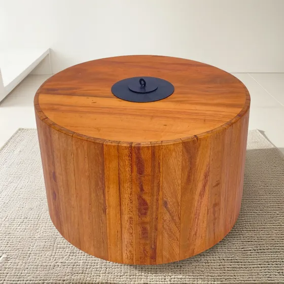 Mesa Lareira Ecológica Etanol Madeira Redonda Sala Quarto
