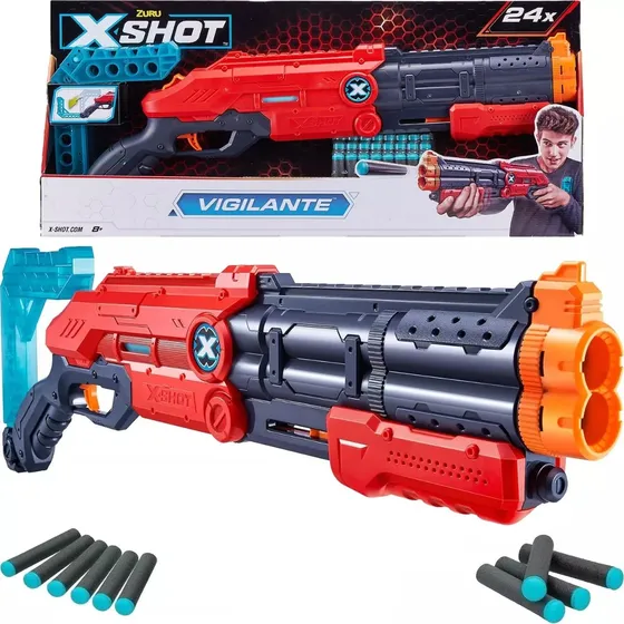 Escopeta Lanza Dardos Roja 20m + 24 Dardos X-shot Vigilante