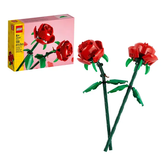 LEGO® Botanicals 40460 Rosas; flores para construir; incluye 2 rosas rojas construibles; Flor Artificial para el Hogar, Regalo Romántico para Mujeres y Parejas, Sorpresa Perfecta