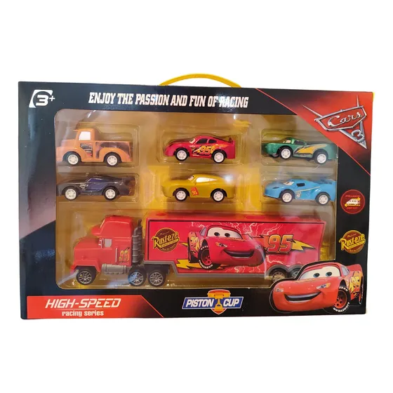 Cars Combo Camión + 6 Autos A Fricción  Rayo Mcqueen