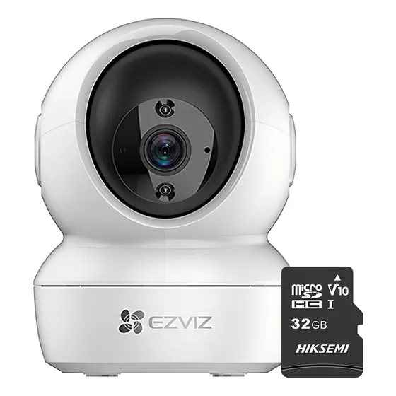 Ezviz Mini Cámara Ptz H6c-plus-32 Pt Ip 2mp Wifi Con Visión Panorámica 360° Seguimiento Inteligente Ideal Para Uso Interior Y Micro Sd De 32gb Con Audio De Bidireccional H6c