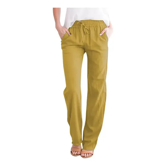 Pantalones Holgados De Algodón Y Lino Para Mujer, Lisos [u] 
