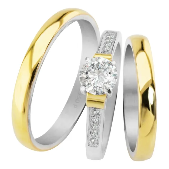 Combo Alianzas Plata Y Oro Con Solitario Compromiso Boda