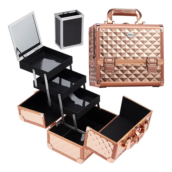 Caja De Cosméticos Joligrace Makeup Train Case Con Espejo, 3