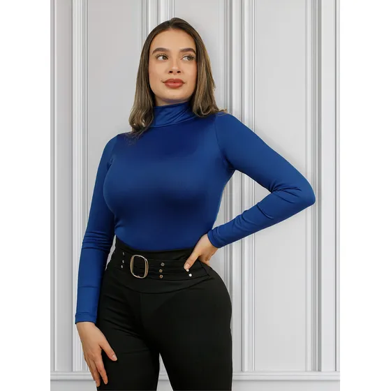 Blusa Body Mujer Licrado Doble Tela, Cuello Tortuga