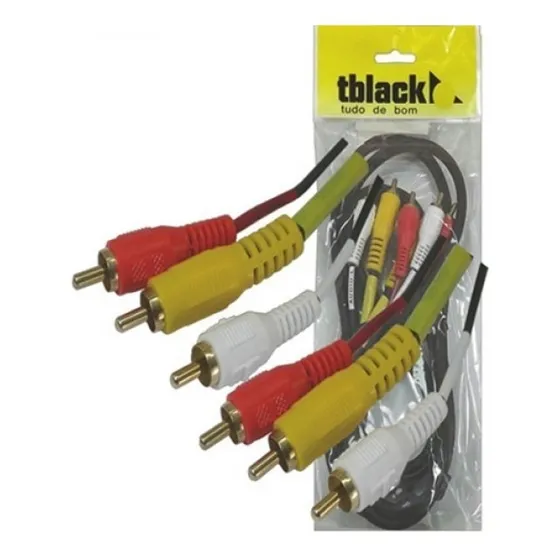 Cabo Rca 3+3 Áudio Vídeo C/ Coaxial Central 2 Metros Tblack