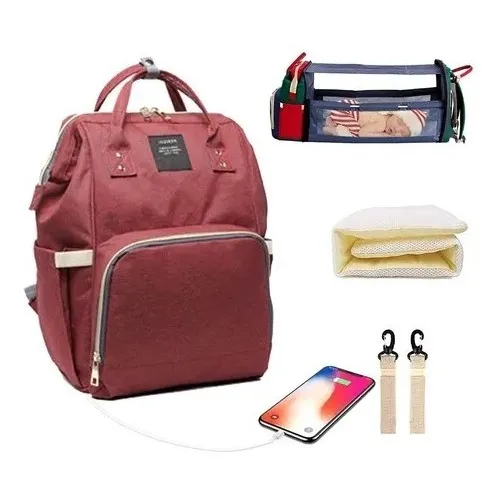 Bolso Pañalera Con Cambiador De Bebe Plegable + Usb
