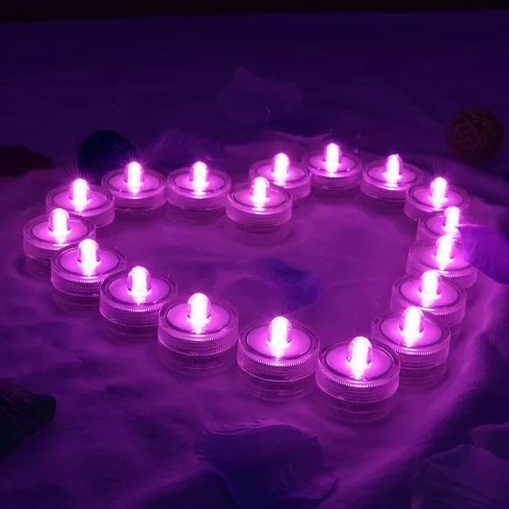 5 Velas Led Sumergibles En Agua. Color Fucsia Y Amarillo. 