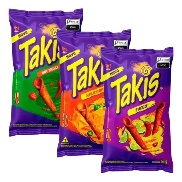 Kit 6uni Salgadinhos Takis Hot Chilli + Xplosion + Fuego 56g