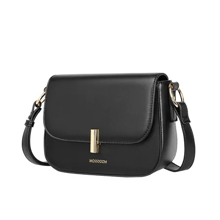 Bolsa Mossdoom Feminina Quadrada Com Tampa Transversal Couro Pu Simples E Elegante, À Prova D'água Comprimento Da Alça Ajustável Com Cadeado Preto Lisa