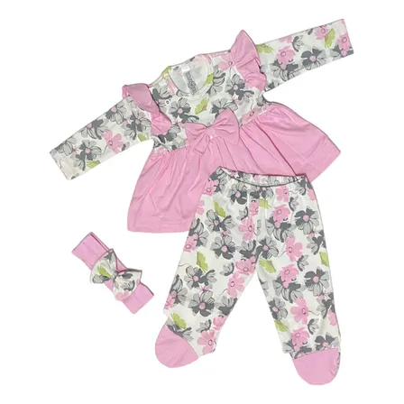 Conjunto Vestido Pantalón Manga Larga  Estampado Para Bebé