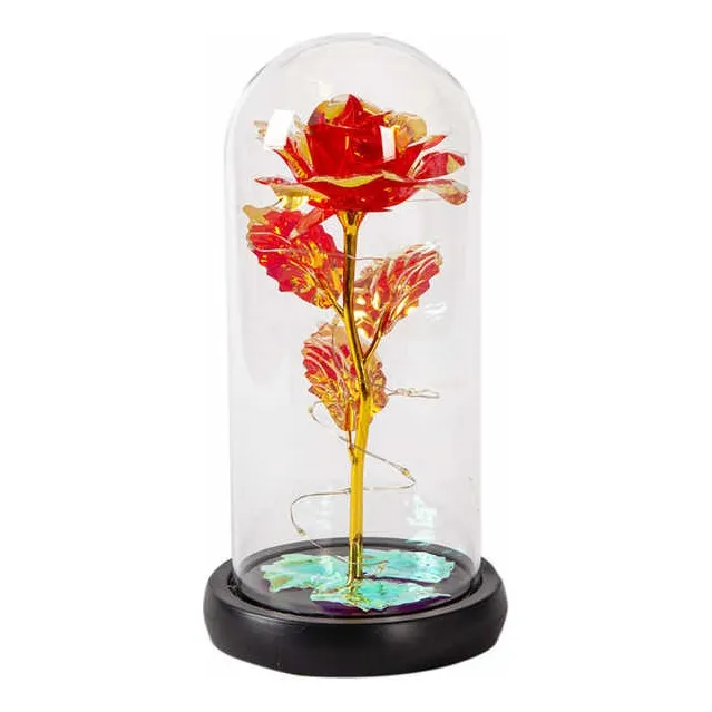 Rosa Preservada Eterna Led Roja Flor En Cristal Mujer Cupula