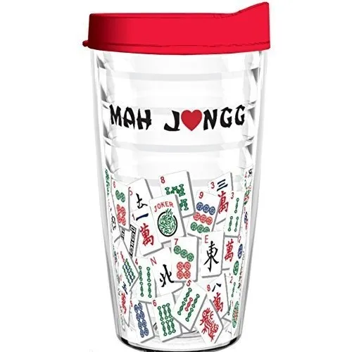Mah Jongg Azulejo Diseño Tritan Usa Vaso Tapa Roja
