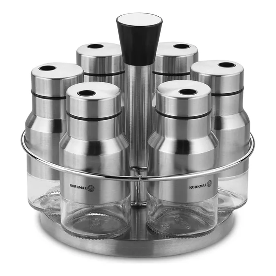 Set Especiero Condimentos 7 Pcs Cocina Giratorio Acero Inox
