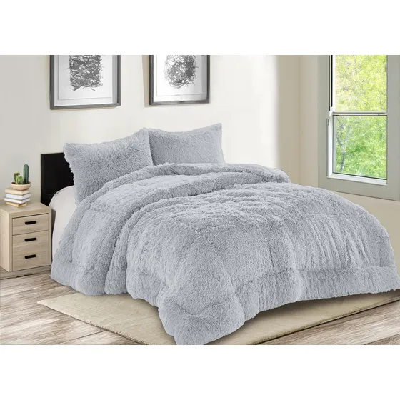 Acolchado Kavanagh Ilusión King Size Pelo Largo+2 Fundas Gris Claro