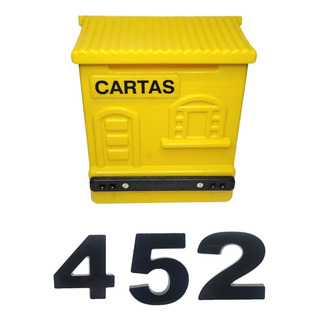 Kit Caixa Correio Colonial Amarela + 3 Números 10cm Cores Kit Caixa Correio Colonial Amarela + 3 Números 10cm Cores