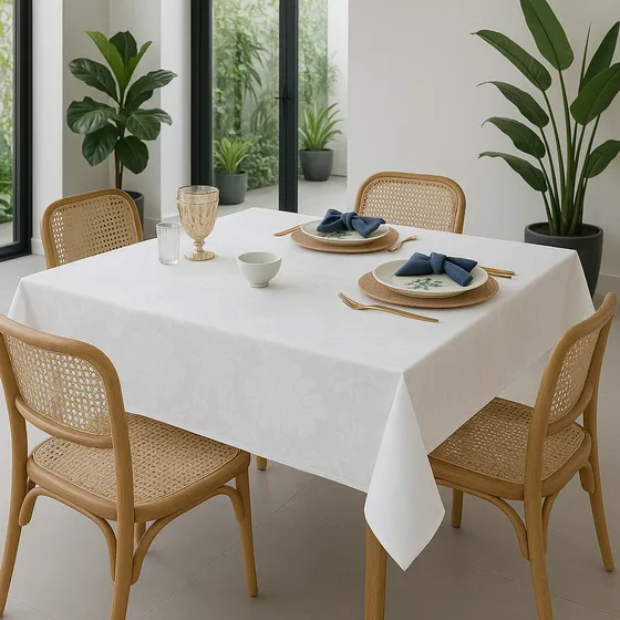Toalha De Mesa Posta Chique Em Jacquard 4 Lugares 1,40x1,40