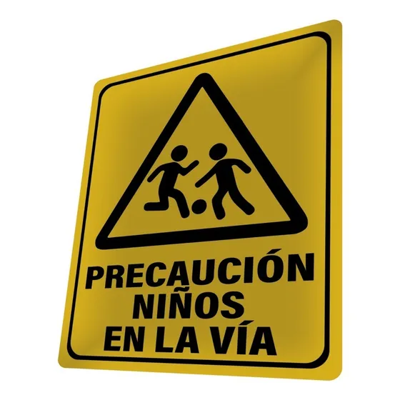 Letrero Precaución Niños En La Vía Señalética Cartel