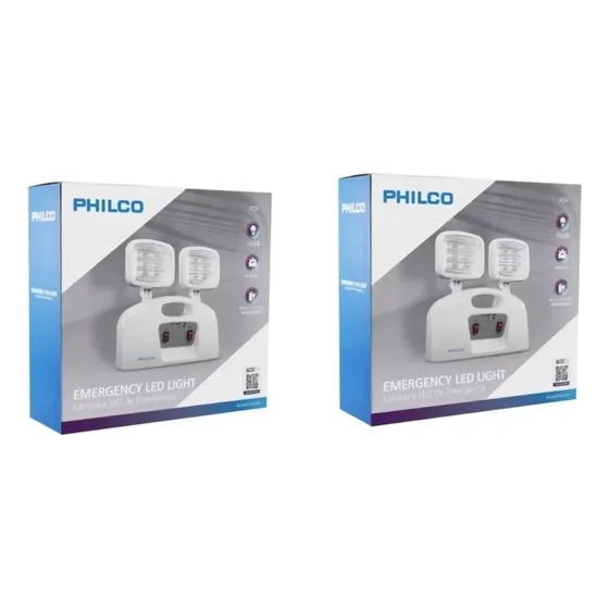 Pack 02 Lampara De Emergencia Led 2 Focos Philco Certificada